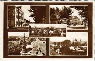 1938 Losonc, Lucenec; mozaiklap zsinagógával / multi-view postcard with synagogue + 1938 Losonc visszatért So. Stpl. (EK)