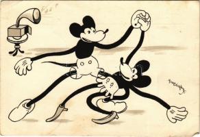 Mickey and Minnie Mouse dancing. Klösz early Disney art postcard (Izsák József Rt. vegyészeti gyár) s: Bisztriczky (EK)