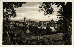 1938 Losonc, Lucenec; látkép, zsinagóga / general view with synagogue + "1938 Losonc visszatért" So. Stpl.