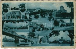 1938 Párkány, Parkan, Stúrovo; mozaiklap esztergomi bazilikával, zsinagógával / multi-view postcard with basilica and synagogue (fl)
