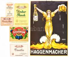 Haggenmacher reprint plakát + italcímkék, 5 db (Dreher rum, Dreher Vanília, Dreher barackpálinka, stb.)