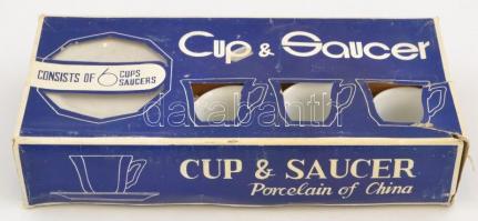Cup&Saucer, virágmintás porcelán kávéskészlet, matricás, jelzett, eredeti dobozában, 6 db csésze...