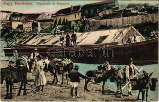 1906 Nagybecskerek, Zrenjanin, Veliki Beckerek; Vízvezeték és Béga part, vízhordó szamarak / Bega riverside, water carrier donkeys, aqueduct