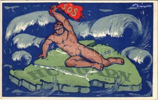 Mentsétek meg Magyarországot! Országos Propaganda Bizottság / S.O.S.! People of the West! Save us! Hungarian irredenta propaganda art postcard s: Biró