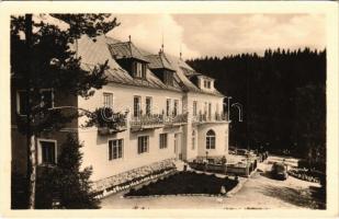 1955 Tátraerdőfalva, Tatranská Lesná (Tátra, Magas-Tátra, Vysoké Tatry);  ROH Zdravá generácia Zotavovna "Kárpátia" / üdülő, automobil / holiday resort, automobile