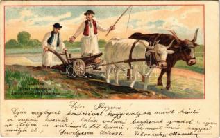 1899 Szántás, magyar folklór / Arbeit am Felde / Hungarian folklore, ploughing. Kunstanstalt Kosmos 80. litho (EK)