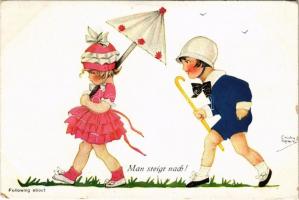 Man steigt nach! / Following about. Children art postcard. No. 618. s: Chicky Spark (EK)