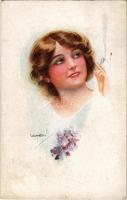 1919 Lady smoking cigarette. Italian art postcard. ERKAL No. 303/4. s: Usabal (fl)