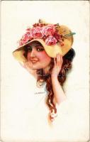 1919 Lady with hat. Italian art postcard. ERKAL No. 301/4. s: Usabal (EK)