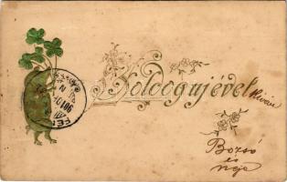 1901 Boldog Újévet! / New Year greeting card with clover and pig. Emb. litho (fl)