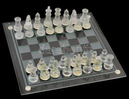 Üveg sakk készlet, eredeti dobozában, 25x25 cm