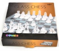 Üveg sakk készlet, eredeti dobozában, 25x25 cm