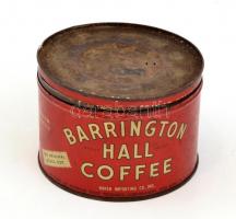 cca 1940-50 Amerikai Barrington Hall Coffee fém kávés doboz fedéllel, kissé kopott, m: 9 cm, d: 13 cm