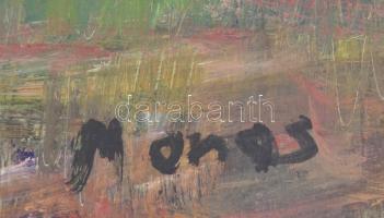 Monos József (1932-2013): Virágcsendélet. Olaj, farost, jelzett, díszes üvegezett keretben, 50×70 cm