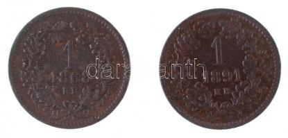 1868KB 1kr Cu + 1891KB 1kr Cu "Fiume címer" T:1-,2 Adamo M4.1