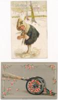 20 db RÉGI motívum képeslap: újévi üdvözlő / 20 pre-1945 greeting motive postcards: New Year
