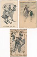 8 db RÉGI motívum képeslap: téli sport, síelők és korcsolyázók / 8 pre-1945 motive postcards: winter sport, skiing and ice skating