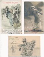 8 db RÉGI motívum képeslap: téli sport, síelők és korcsolyázók / 8 pre-1945 motive postcards: winter...