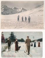 8 db RÉGI motívum képeslap: téli sport, síelők és korcsolyázók / 8 pre-1945 motive postcards: winter...