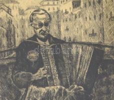 Dési Huber István (1895-1944): Vak koldus a Naviglio hídján (Milano, 1928). Rézkarc, papír, jelzett ...