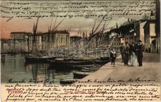 1906 Piran, Pirano; Porto esterno, Riva Dante / port, quay, sailing vessels, boats