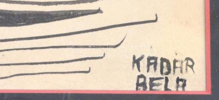 Kádár jelzéssel: Utcarészlet. Tus, papír, sérült, foltos. Üvegezett, kissé sérült keretben, 19,5×28 ...