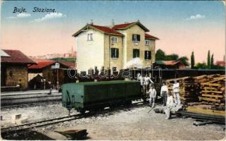 Buje, Buie dIstria; Stazione. Editori Gius. Stokel & Debarba No. 110. / vasútállomás / railway station, wagon
