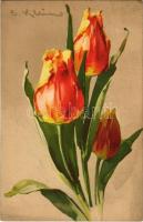 1916 Tulips. Meissner & Buch Künstler-Postkarten Serie 2050. Tulpenpracht litho s: C. Klein