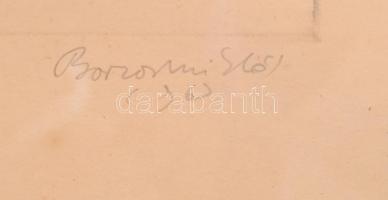 Borsos Miklós (1906-1990): Akt a Balaton partján. Rézkarc, papír, jelzett, üvegezett fa keretben, 23...