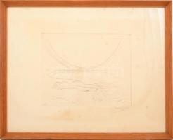 Borsos Miklós (1906-1990): Akt a Balaton partján. Rézkarc, papír, jelzett, üvegezett fa keretben, 23...