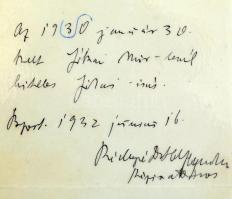 1903 Jókai Mór (1825-1904) autográf levele "Tisztelt Uram" megszólítással egy ismeretlen s...