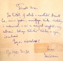 1903 Jókai Mór (1825-1904) autográf levele "Tisztelt Uram" megszólítással egy ismeretlen s...