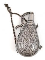 Fém lőportartó, replika, akt ábrázolással h: 15 cm