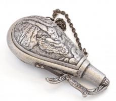 Fém lőportartó, replika, akt ábrázolással h: 15 cm