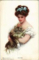 1910 Beauties. Lady with cat. Reinthal & Newman Series 101. s: Harrison Fisher (EK)