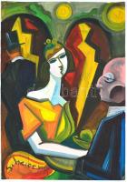 Scheiber jelzéssel: Bárban. Akvarell, papír, kisebb szakadással. 61×43 cm