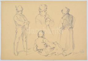 Böhm jelzéssel: Parasztemberek. Ceruza, papír. Hátoldalán Kártétel Herbárium bélyegzőjével. 21,5×30,...