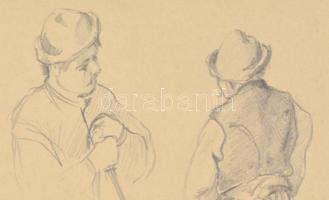 Böhm jelzéssel: Parasztemberek. Ceruza, papír. Hátoldalán Kártétel Herbárium bélyegzőjével. 21,5×30,...