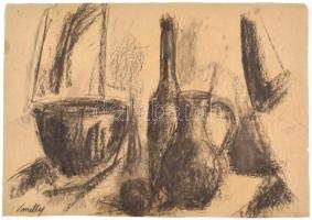 Kmetty jelzéssel: Csendélet. Szén, papír, sérült. 42x63,5 cm