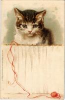 Cat with thread. Lith. u. Druck v. Wezel & Naumann Actiengesellschaft. Serie 68. 2. litho