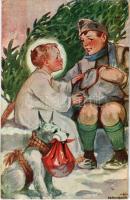 1941 Karácsony. Márton L.-féle Cserkészlevelezőlapok Kiadóhivatal kiadása / Hungarian boy scout art postcard, Christmas greeting s: Márton L. (EK)