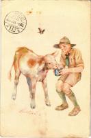 1937 A cserkész szereti a természetet, jó az állatokhoz. A Magyar Cserkészszövetség kiadása / Hungarian boy scout art postcard s: Márton L. (Rb)