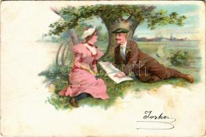 1899 Romantic couple with bicycles. No. 5866. litho (fl)