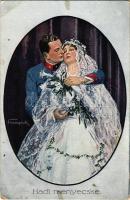 1917 Hadi menyecske / WWI Austro-Hungarian K.u.K. military, soldiers wife, romantic couple. P.G.W.I. artist signed (EK)