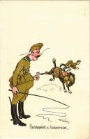 Gyöngyélet a huszárélet / Hungarian military humour art postcard s: Pálffy