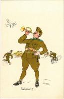 Takarodó / Hungarian military humour art postcard s: Pálffy