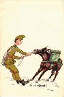 Ki az erősebb? / Hungarian military humour art postcard s: Pálffy