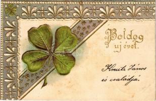 1901 Boldog Újévet! / New Year greeting card, clover. Emb. litho (fl)