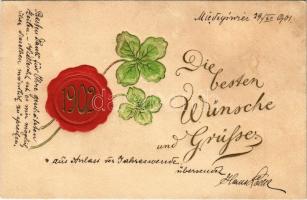 1901 Boldog Újévet! / New Year greeting card, clover. Emb. litho (fl)