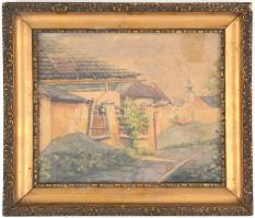 Mednyánszky jelzéssel: Tabán. Akvarell, papír, üvegezett, kissé sérült fa keretben. 22x26 cm